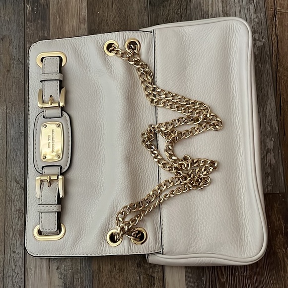 MICHAEL KORS BROWN HAMILTON SMALL FLAP MONOGRAM GOLD CHAIN SHOULDER BAG - Picture 7 of 8